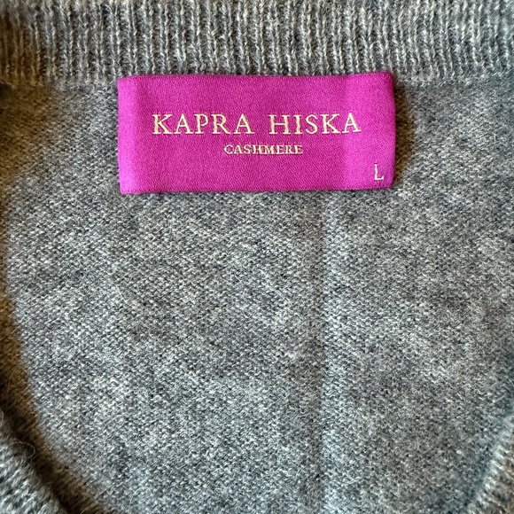 KAPRA HISKA CASHMERE CARDIGAN SWEATER PREPPY LIGHTWEIGHT NEUTRAL CLOSET STAPLE L - Picture 8 of 11